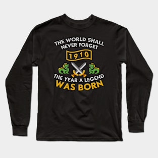 1910 The Year A Legend Was Born Dragons and Swords Design (Light) Long Sleeve T-Shirt